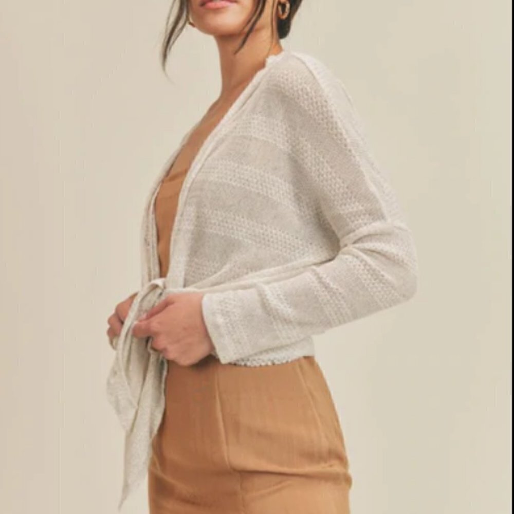 Boutique Sadie  & Sage Ivory White‎ Button Down V-Neck Knit Long Sleeve Top M